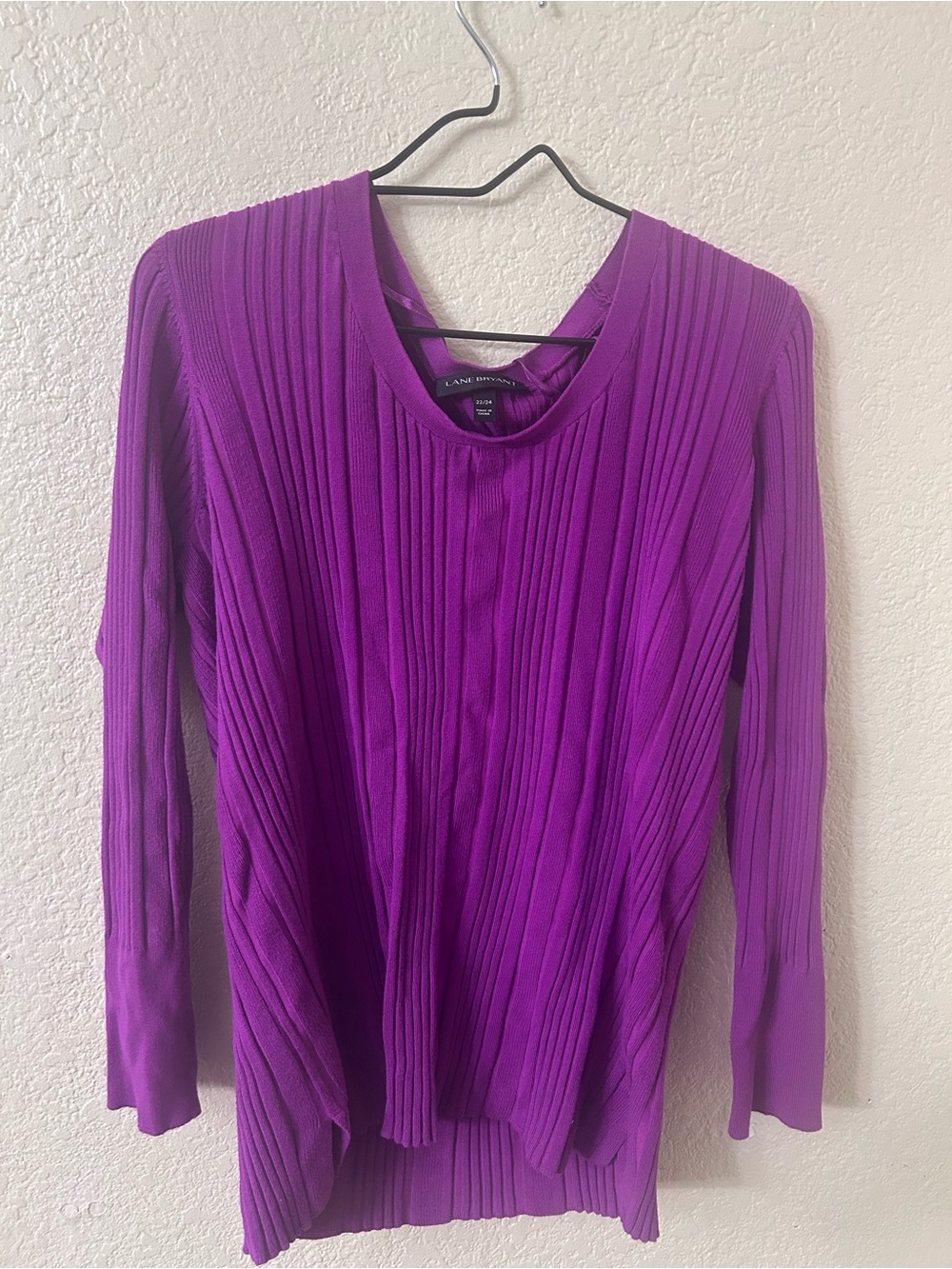 Lane Bryant Vibrant Purple Ribbed Long Sleeve Top